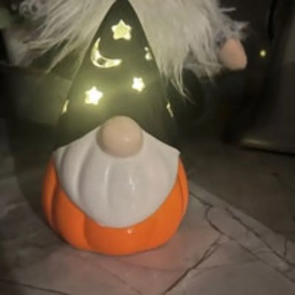 Target Lighted Ceramic Halloween Wizard Gnome Orange & Black Battery Operated